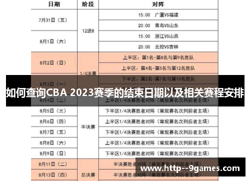 如何查询CBA 2023赛季的结束日期以及相关赛程安排
